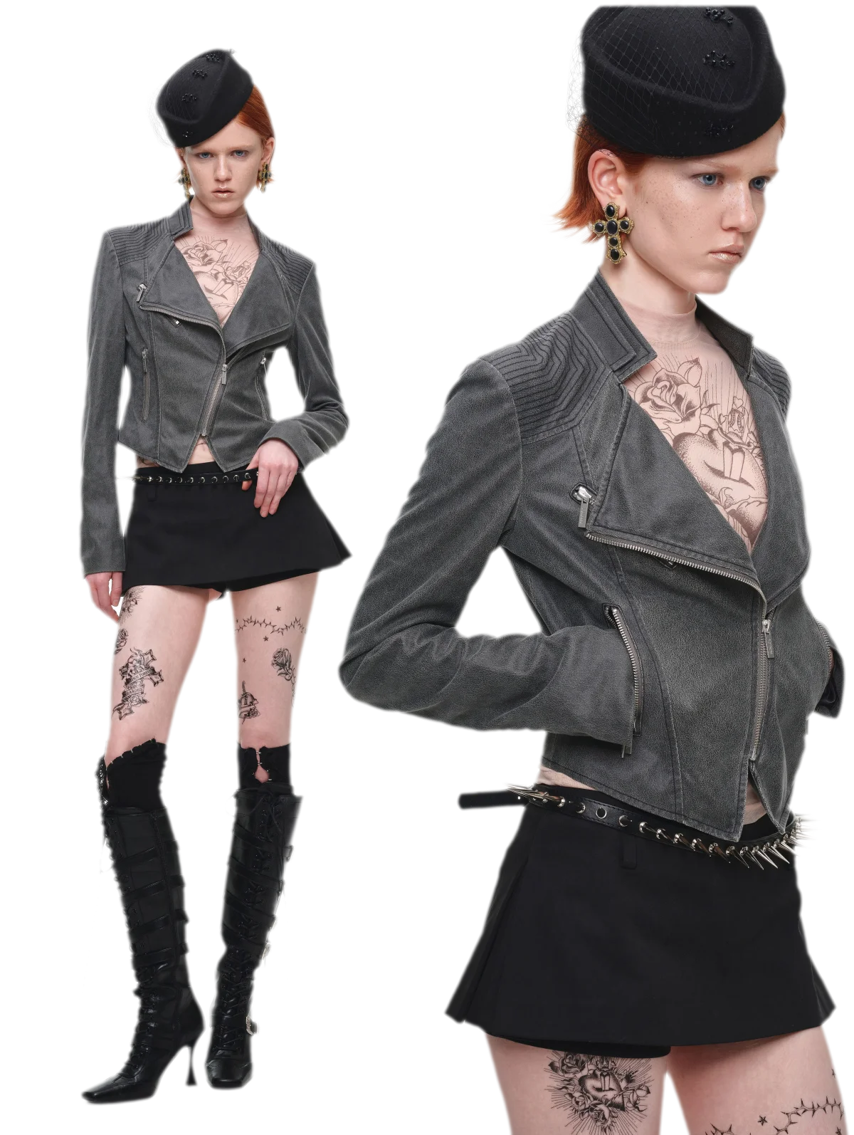 Washed Leather-Look Fitted Jacket