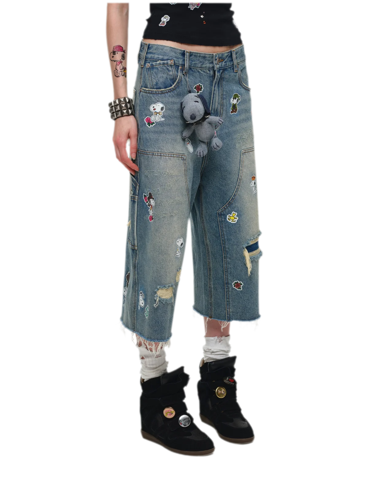 Washed Distressed Cropped Jeans