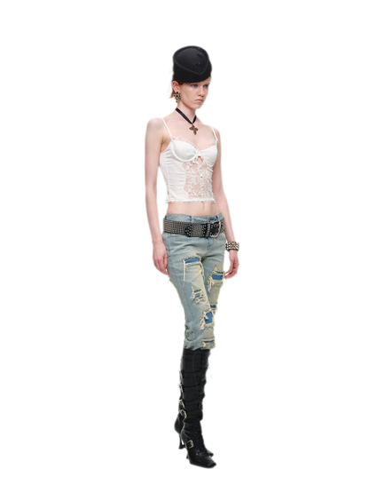 Washed Appliqué Straight-Leg Jeans