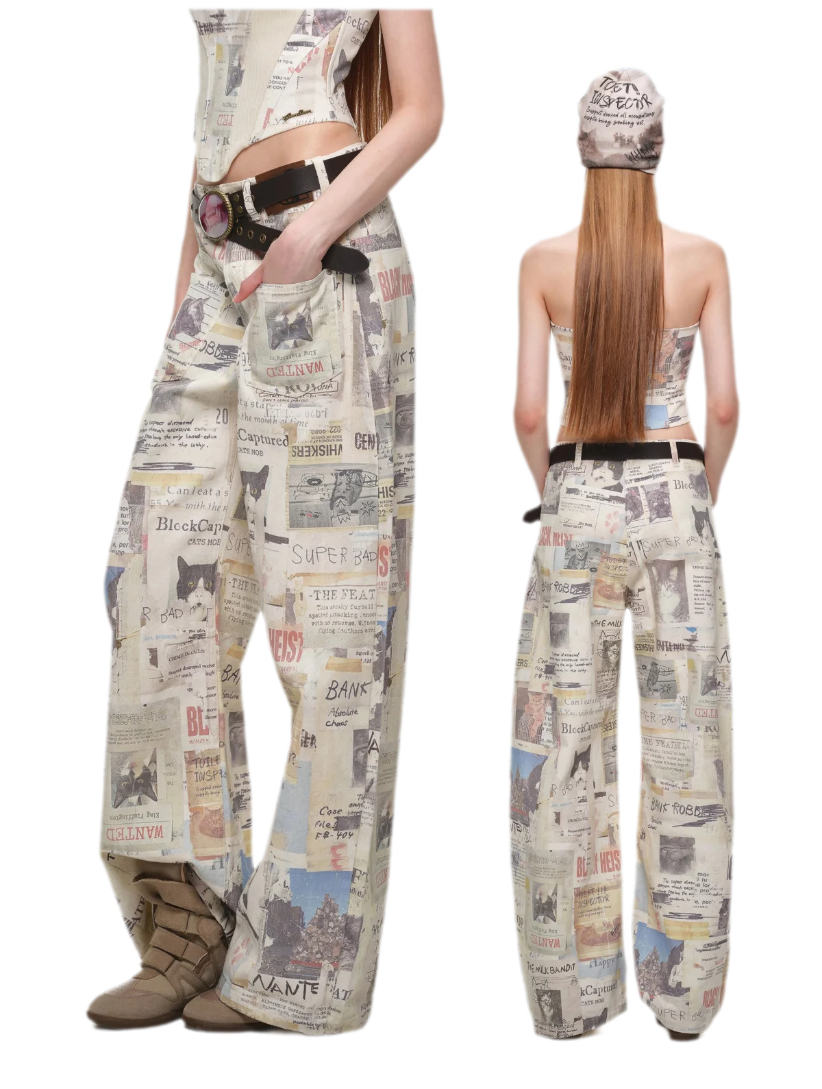 Pantalon en toile imprimé à jambes larges