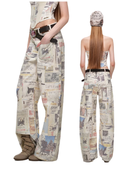 Pantalon en toile imprimé à jambes larges