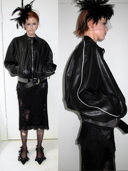 Contrast Trim Cropped PU Jacket
