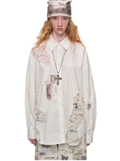 Lace Patchwork Oversized Shirt