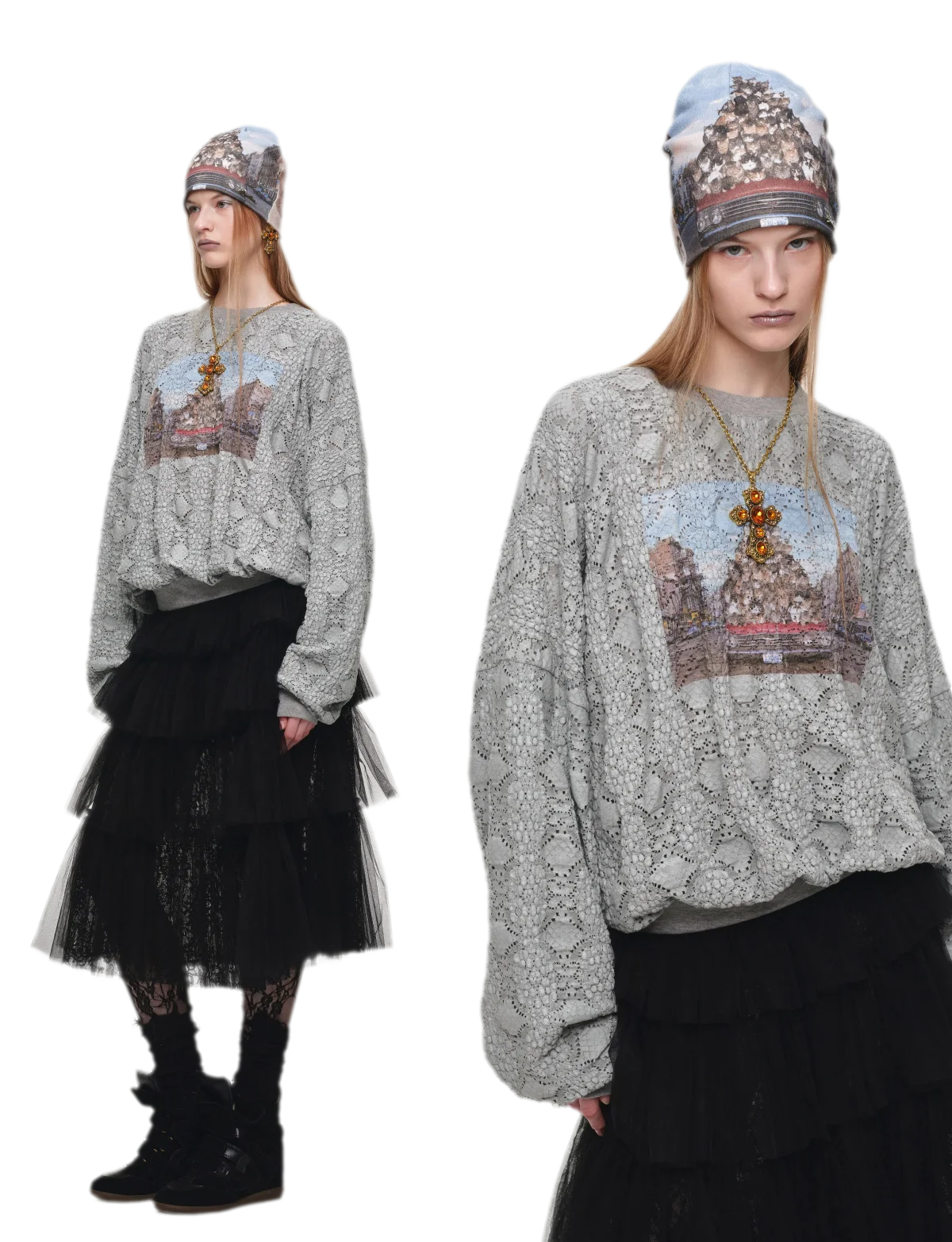 Distressed Cat Graphic Sweatshirt