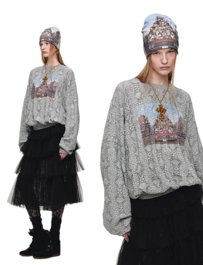 Distressed Cat Graphic Sweatshirt