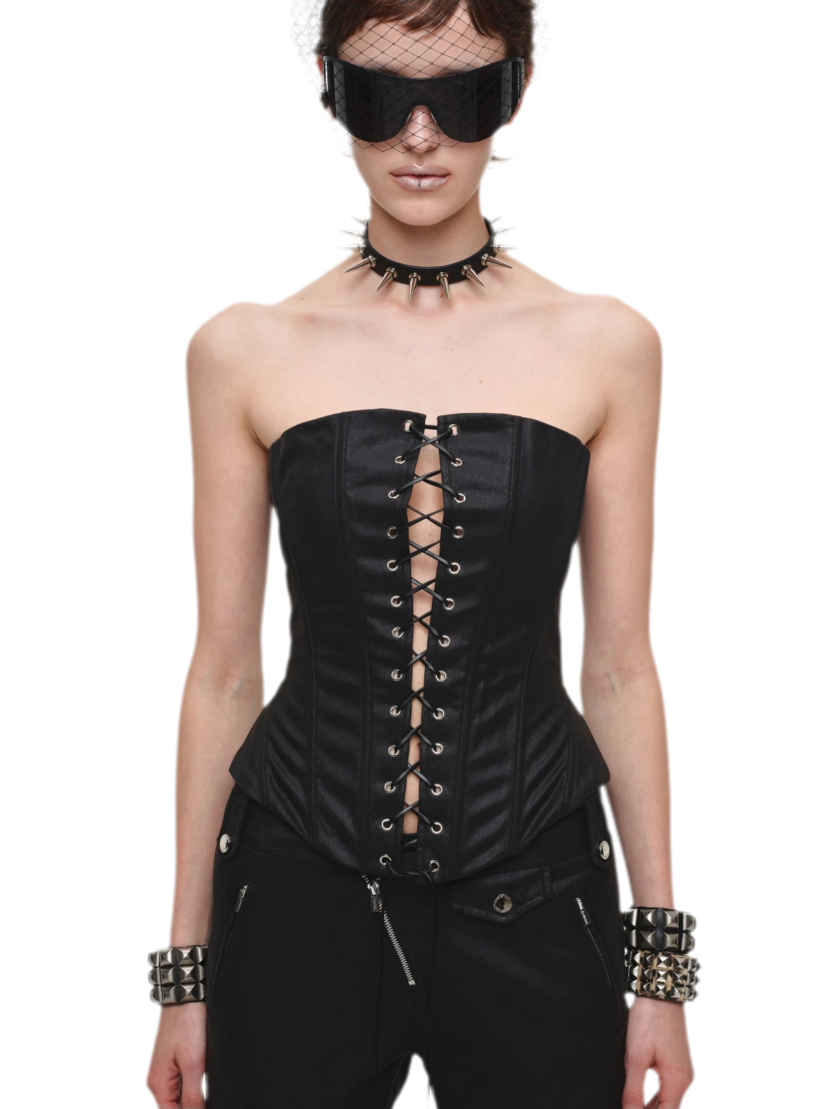 Washed Faux-Leather Corset Belt