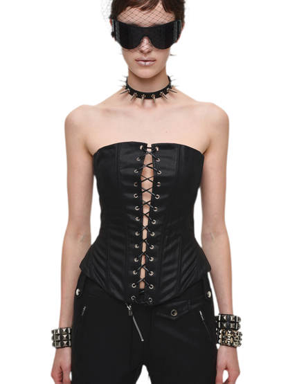 Washed Faux-Leather Corset Belt