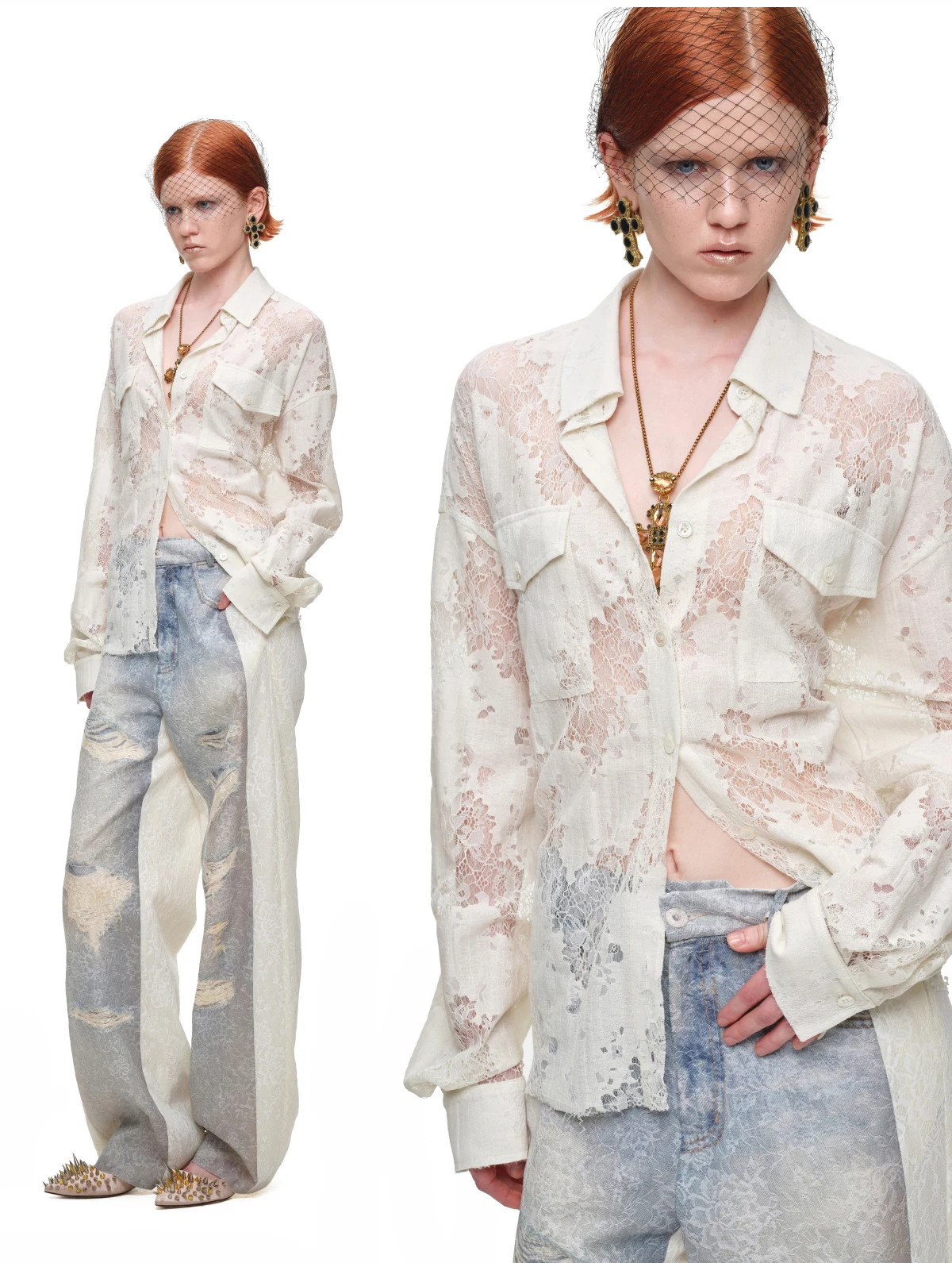 Washed Lace Straight Pants