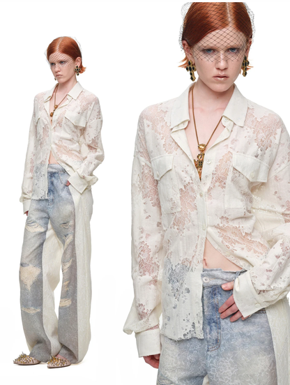 Washed Lace Straight Pants