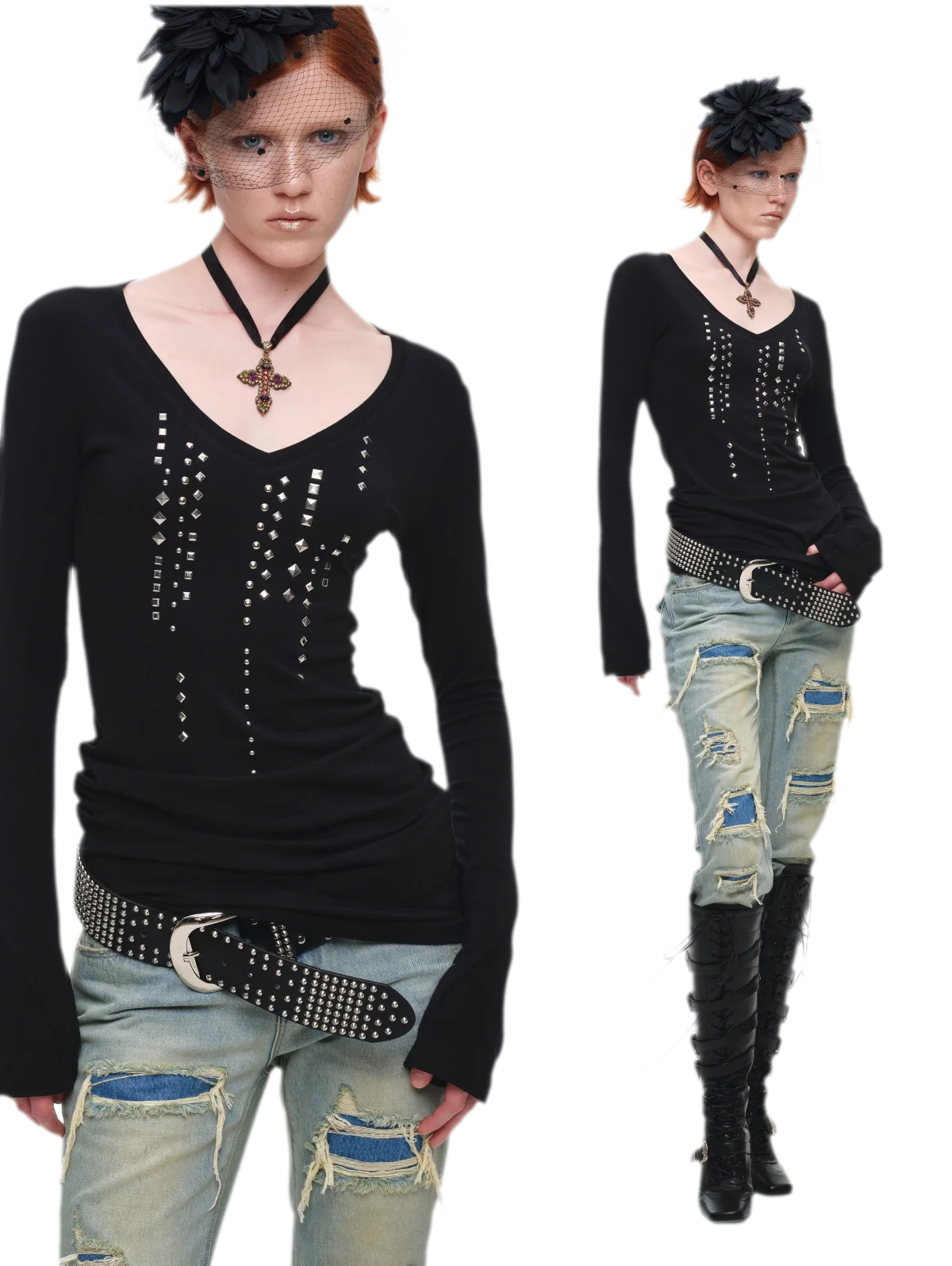 Rhinestone Fitted Knit Top