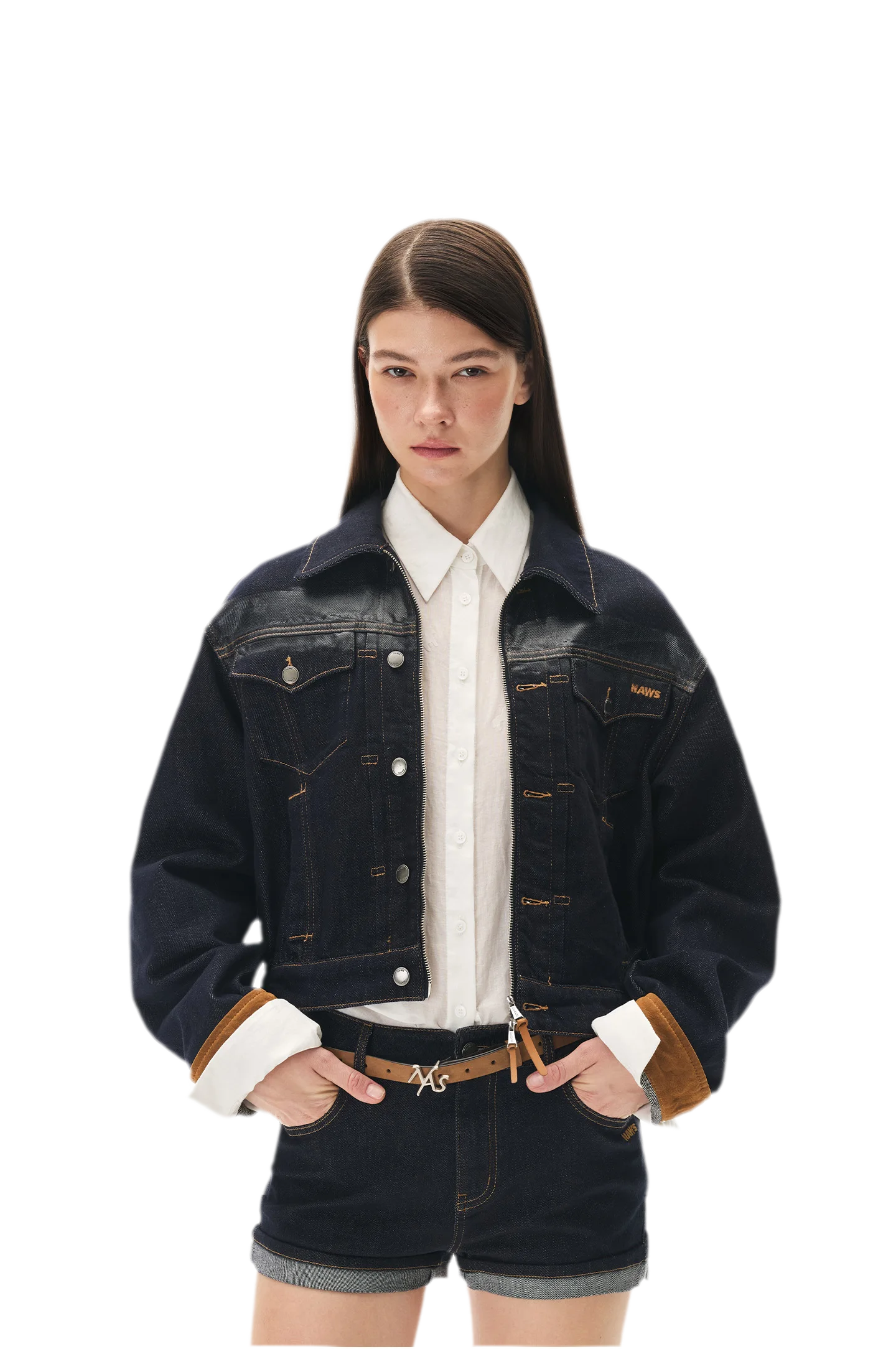 Suede-Patch Coated Denim Jacket