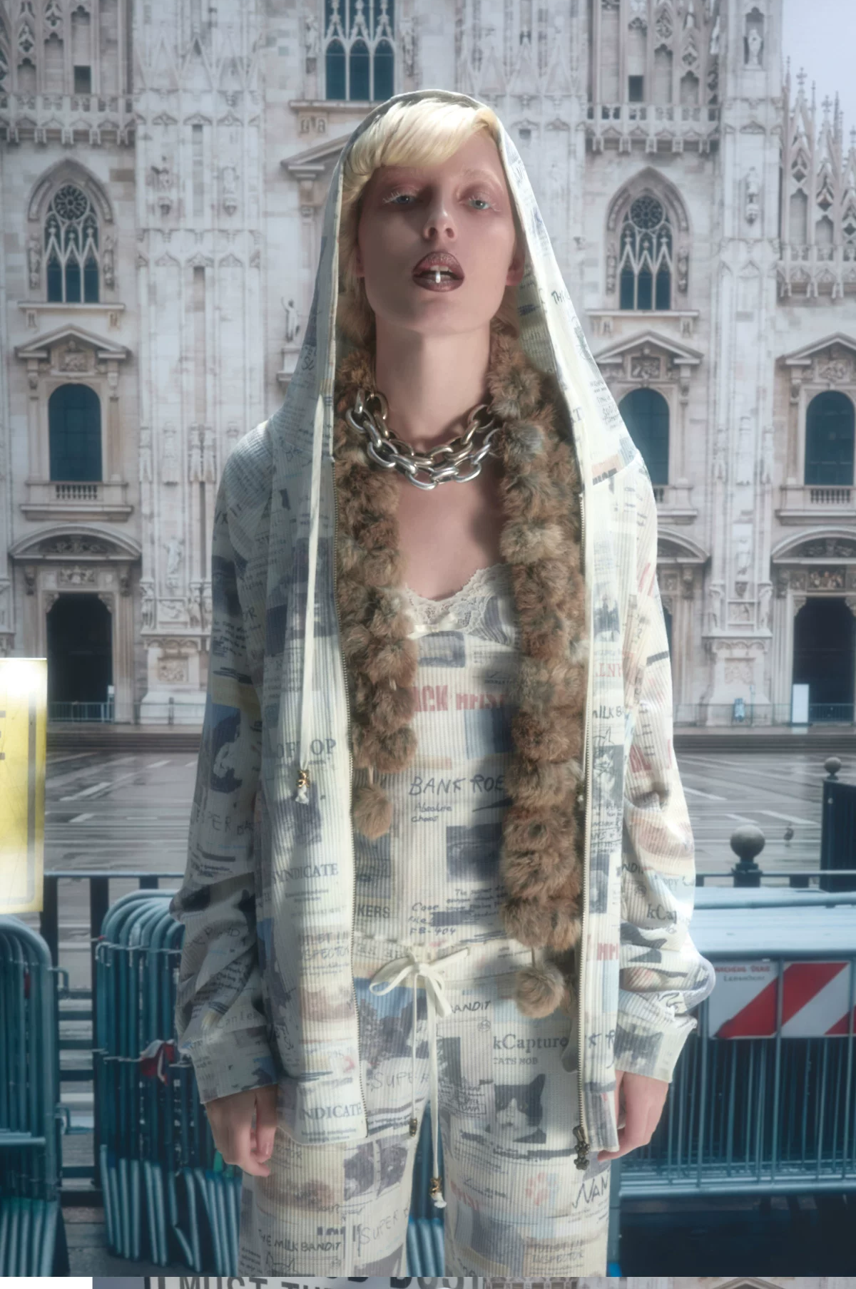 Waffle Print Hooded Set