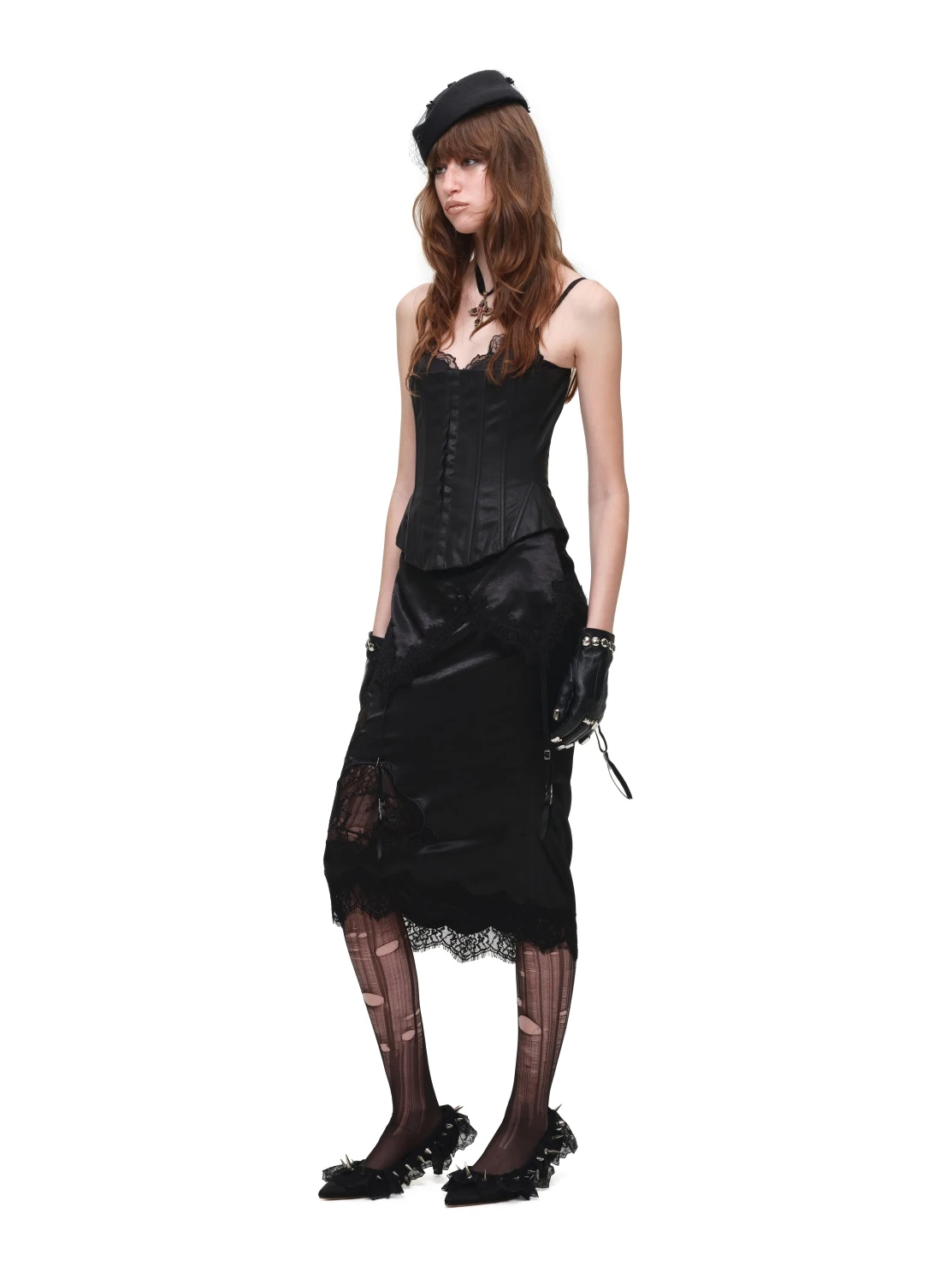 Glossy Satin Asymmetric Midi Skirt