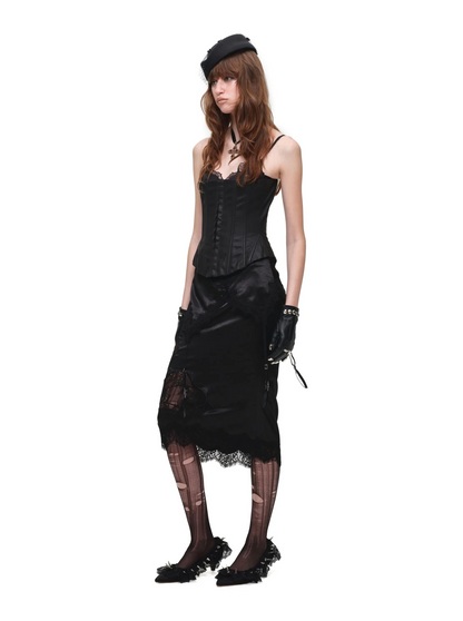 Glossy Satin Asymmetric Midi Skirt