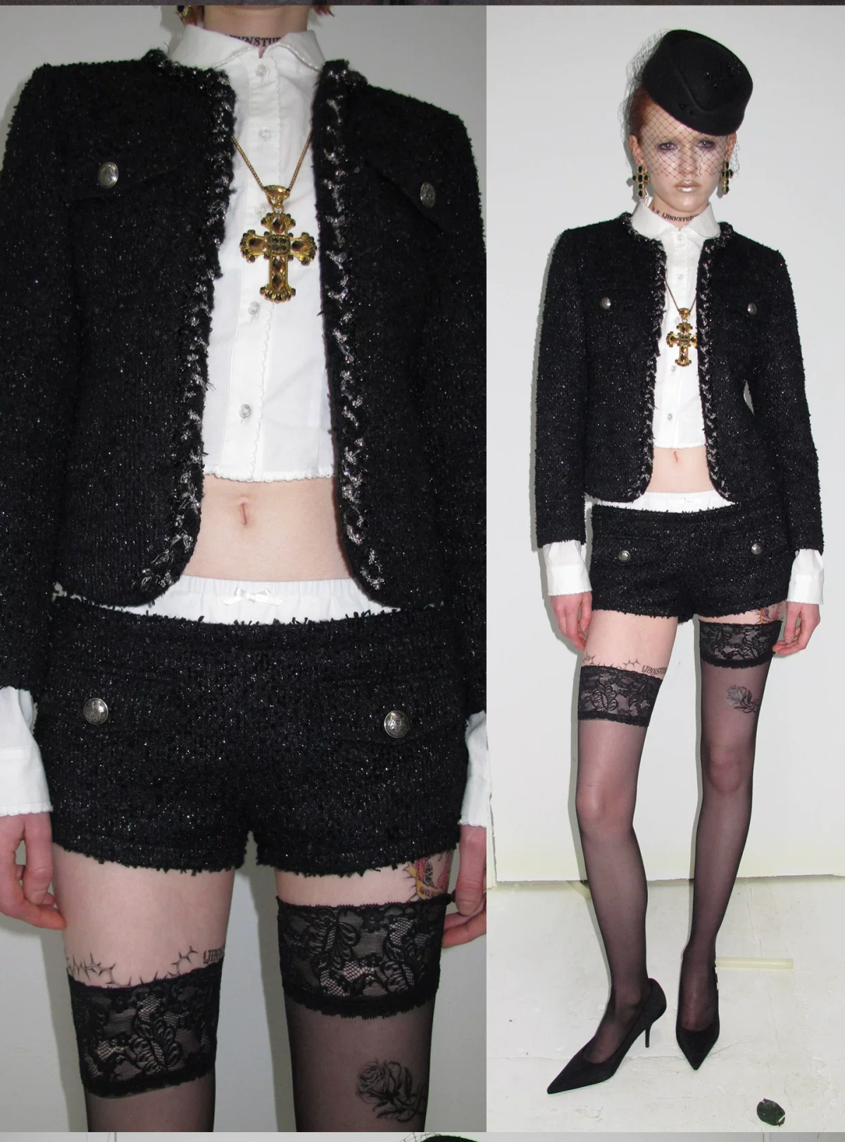 Bouclé Cropped Jacket Shorts Set