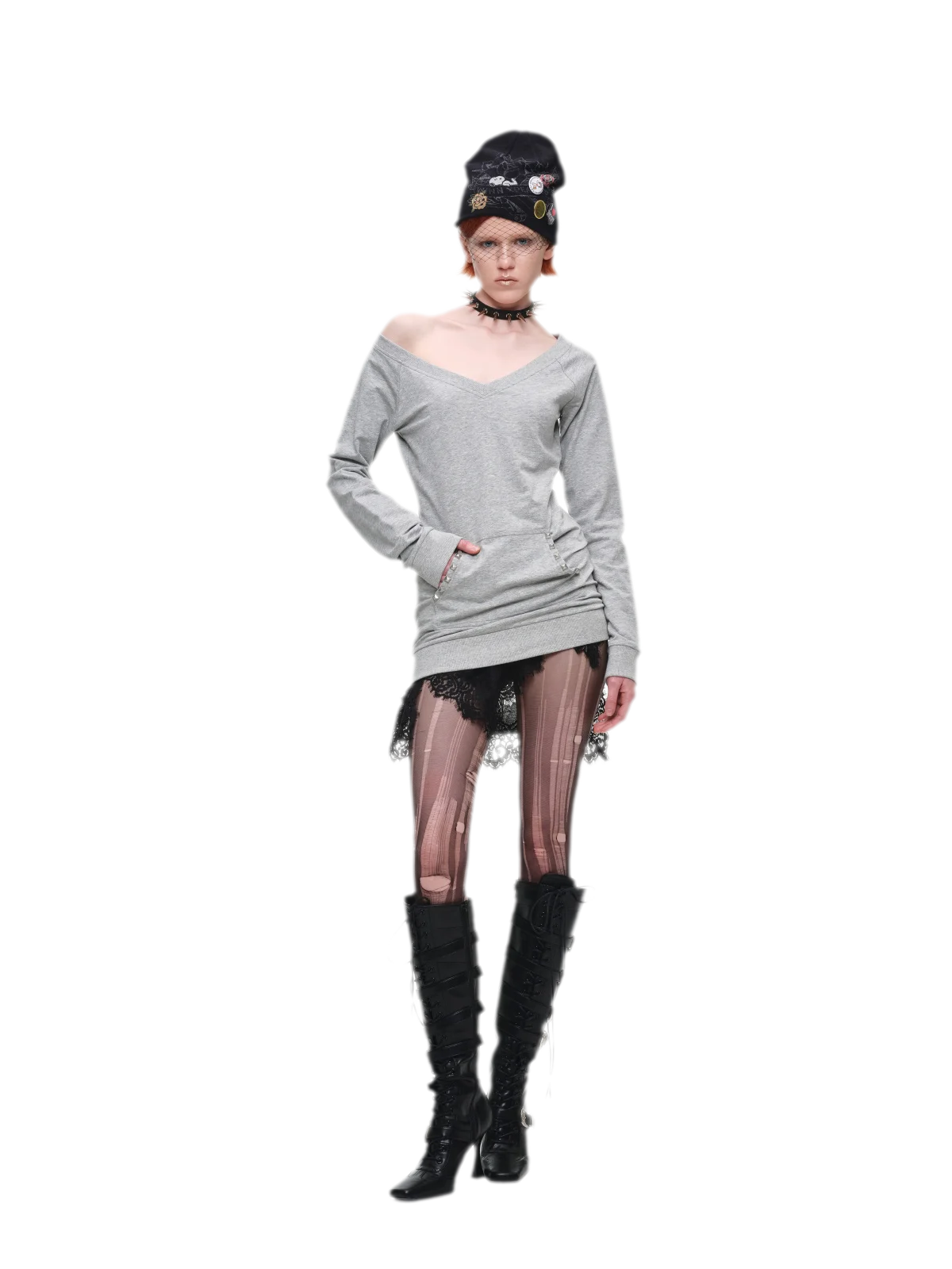 Studded Fitted Sweatshirt Dress