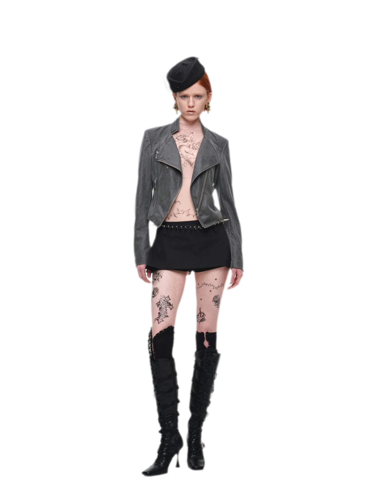 Washed Leather-Look Fitted Jacket