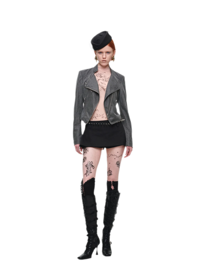 Washed Leather-Look Fitted Jacket