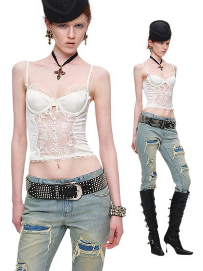 Washed Appliqué Straight-Leg Jeans