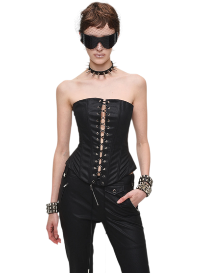 Washed Faux-Leather Corset Belt