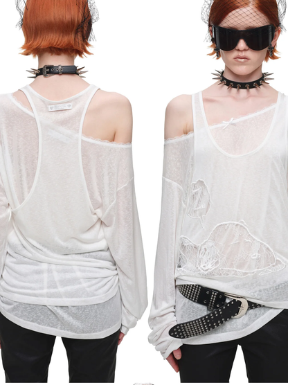 Lace Appliqué Layered Long-Sleeve T-Shirt