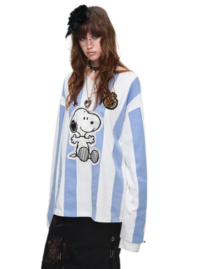 Retro Embroidered Striped T-Shirt