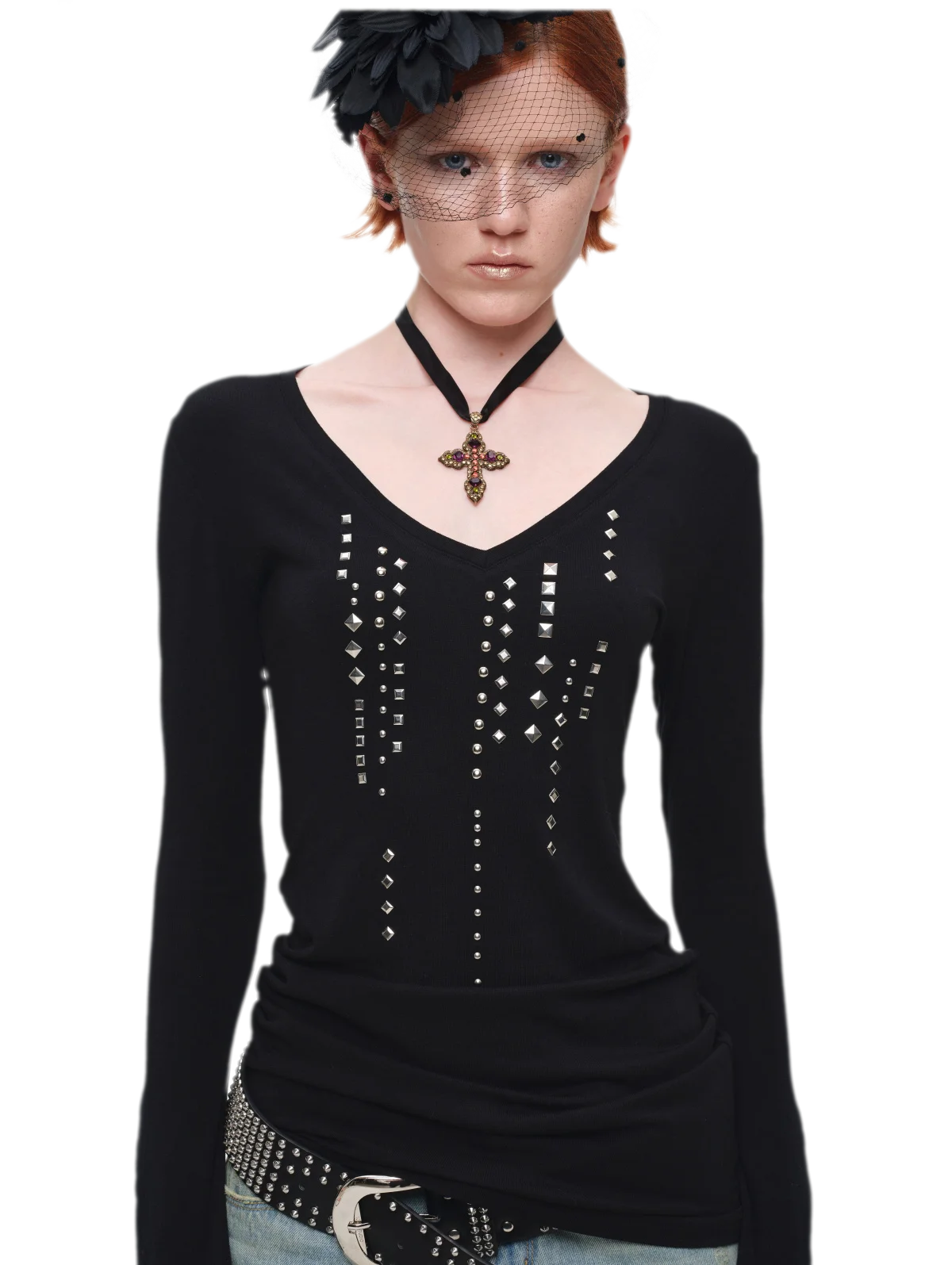 Rhinestone Fitted Knit Top