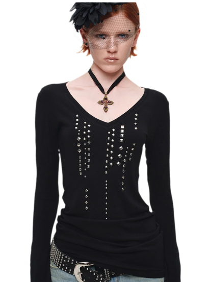 Rhinestone Fitted Knit Top