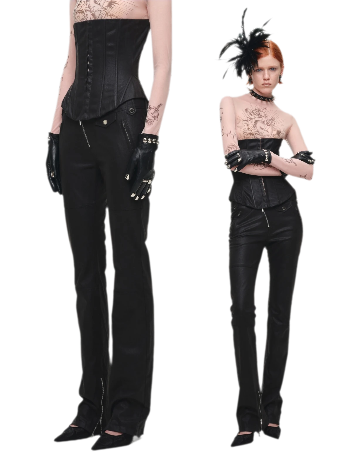 Washed Leather-Look Slim Pants