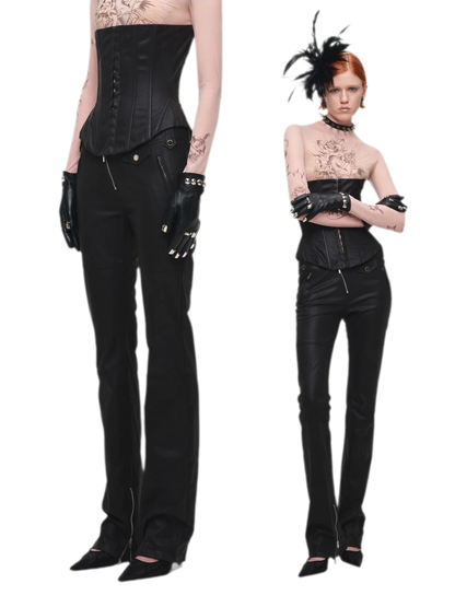 Washed Leather-Look Slim Pants