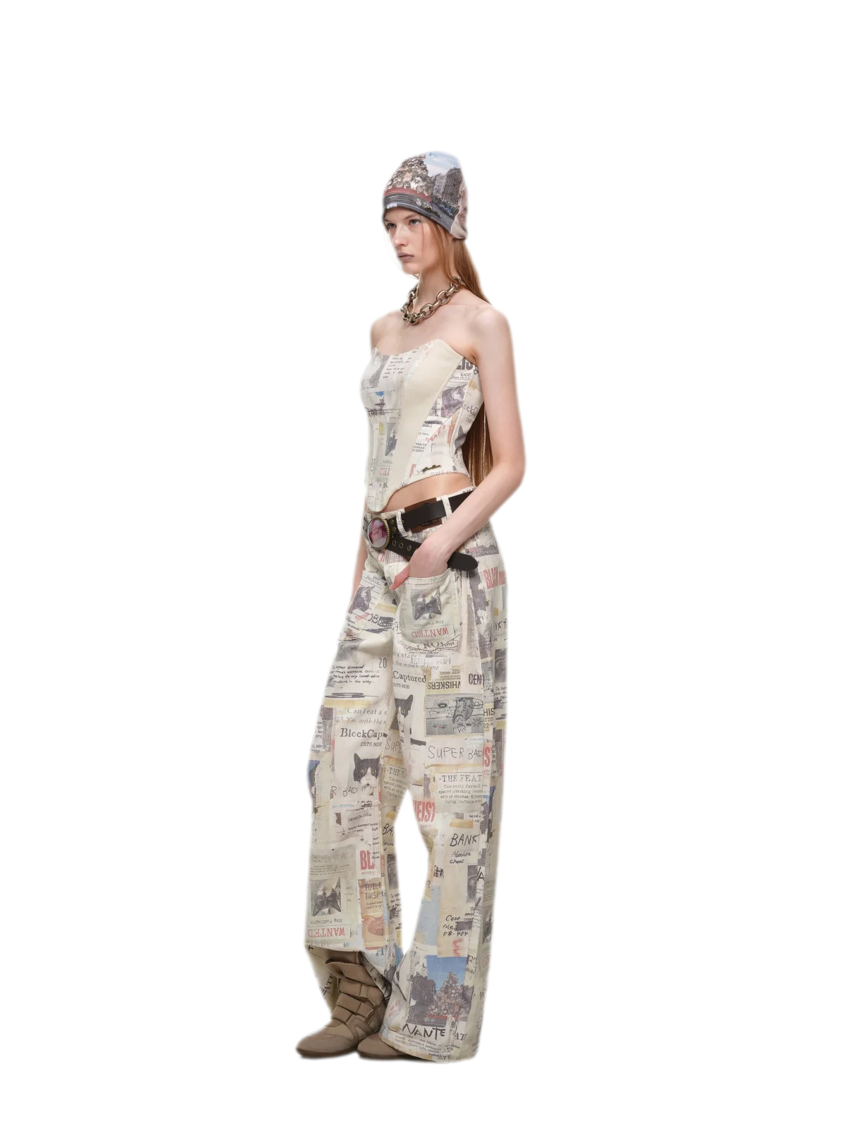 Pantalon en toile imprimé à jambes larges