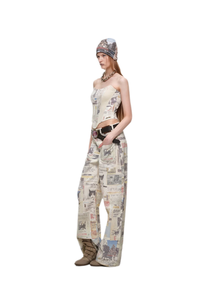 Pantalon en toile imprimé à jambes larges