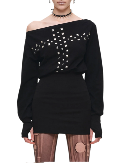 Hand-Embellished One-Shoulder Fitted Dress