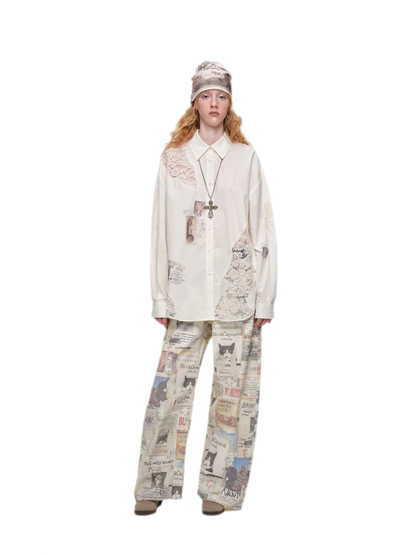 Lace Patchwork Oversized Shirt