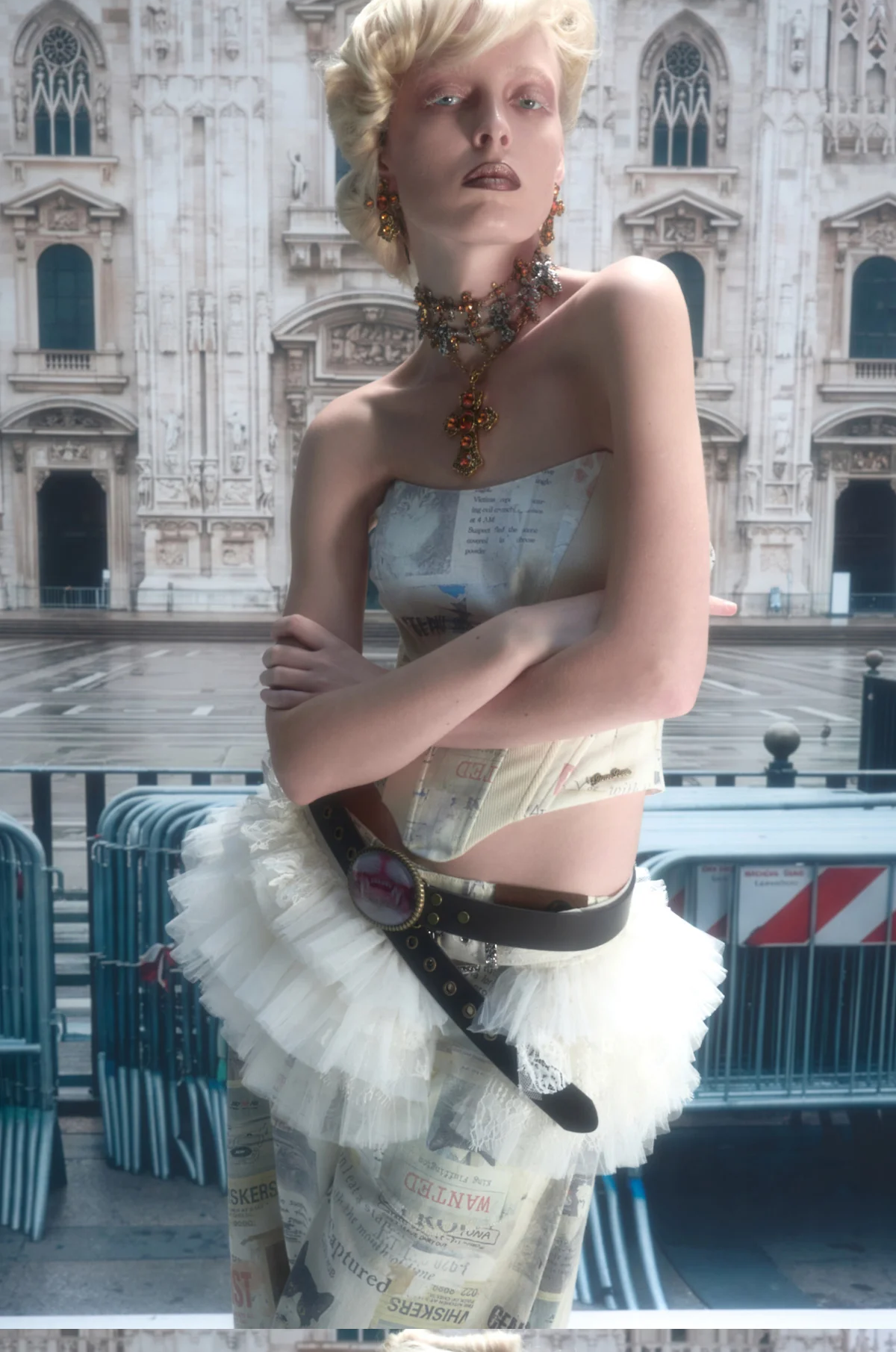 Printed Fishbone Bustier Top