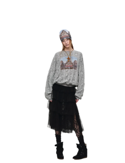 Distressed Cat Graphic Sweatshirt