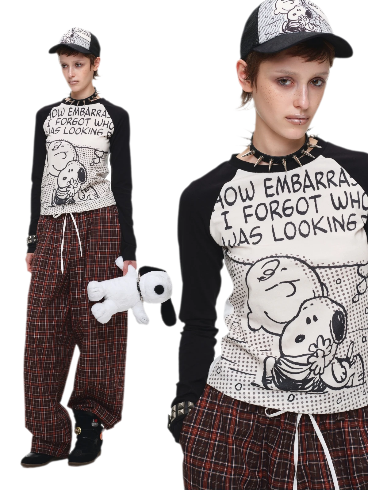 Contrast Plaid Wide-Leg Pants