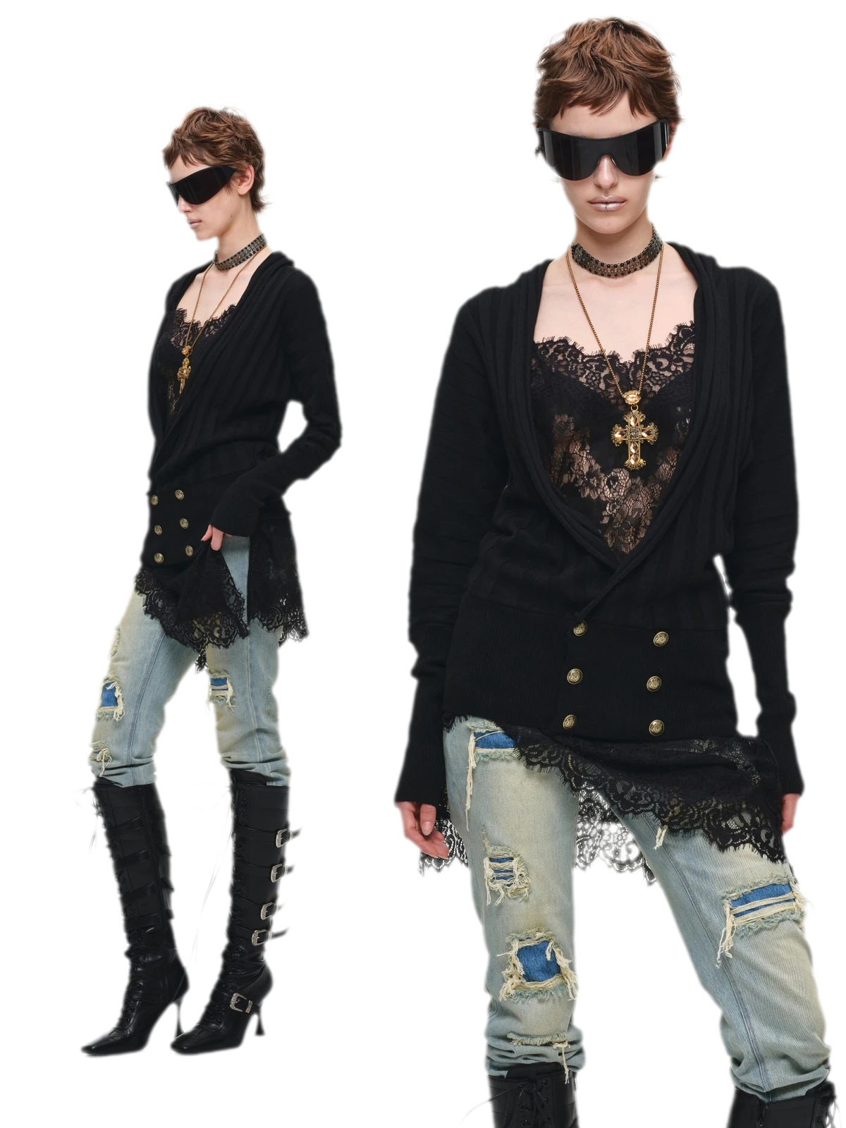 Double-Breasted V-Neck Cardigan