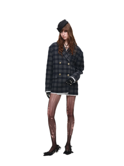 Vintage Plaid Double-Breasted Coat