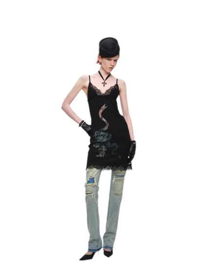 Lace Appliqué Fitted Slip Dress