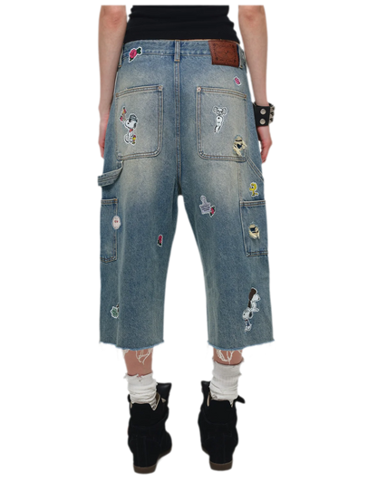 Washed Distressed Cropped Jeans