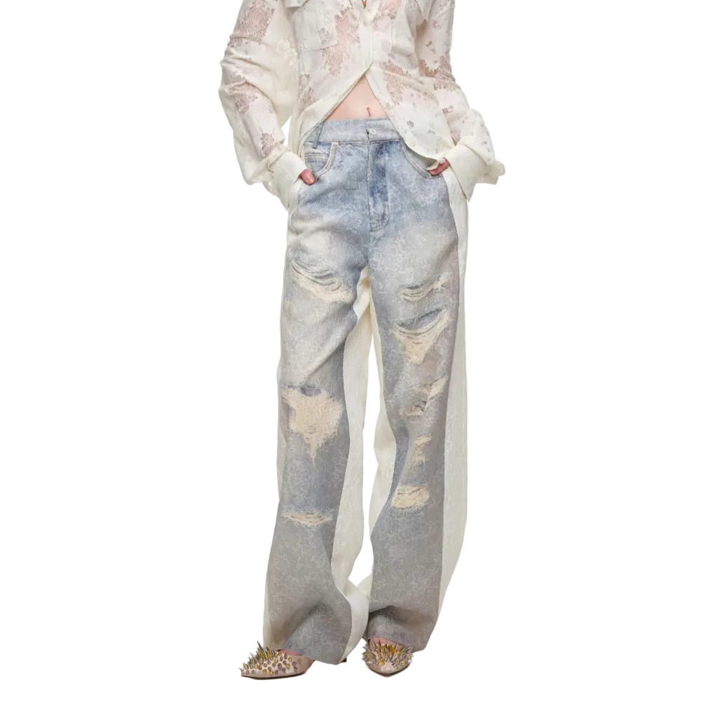 Washed Lace Straight Pants