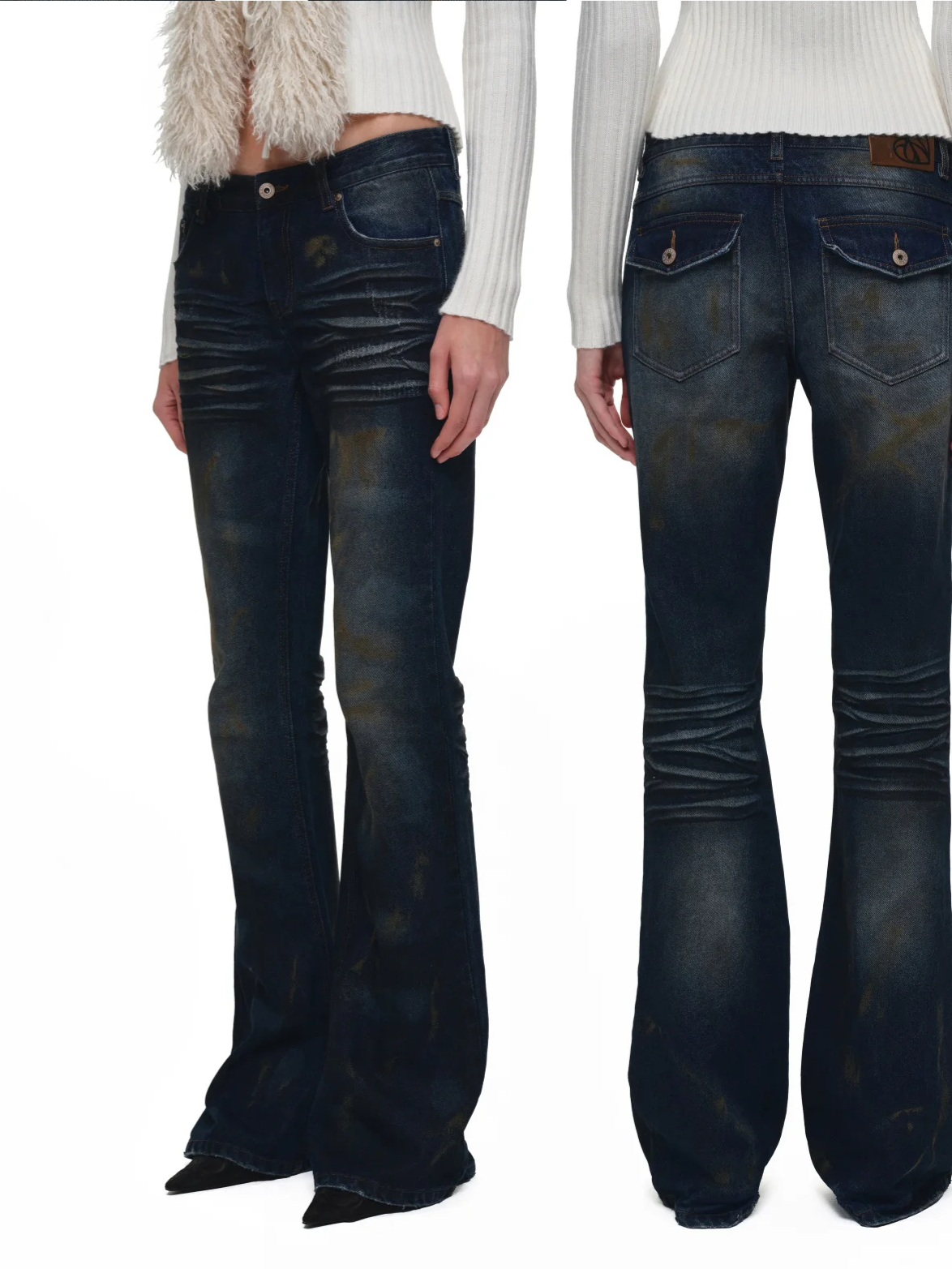 Rust-Dyed Flared Leg Jeans