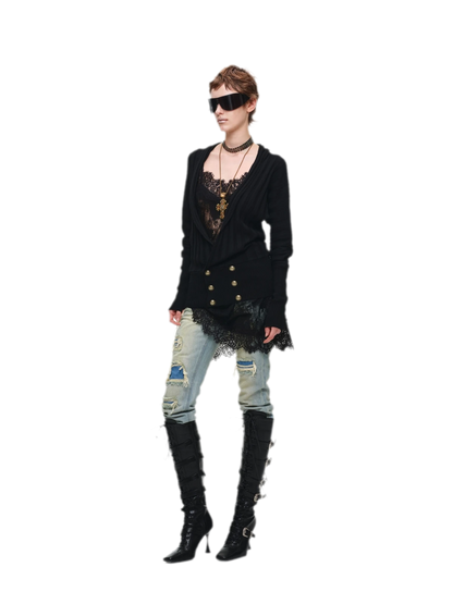 Double-Breasted V-Neck Cardigan