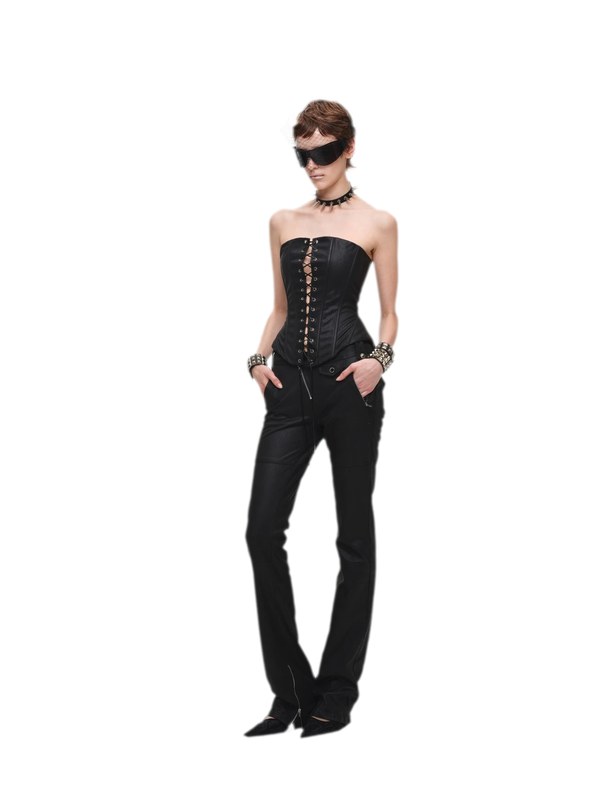 Washed Faux-Leather Corset Belt