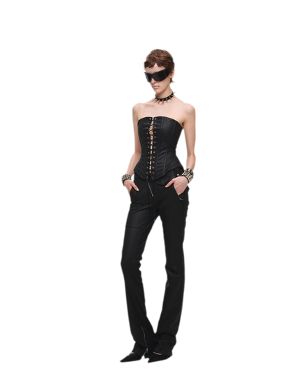 Washed Faux-Leather Corset Belt