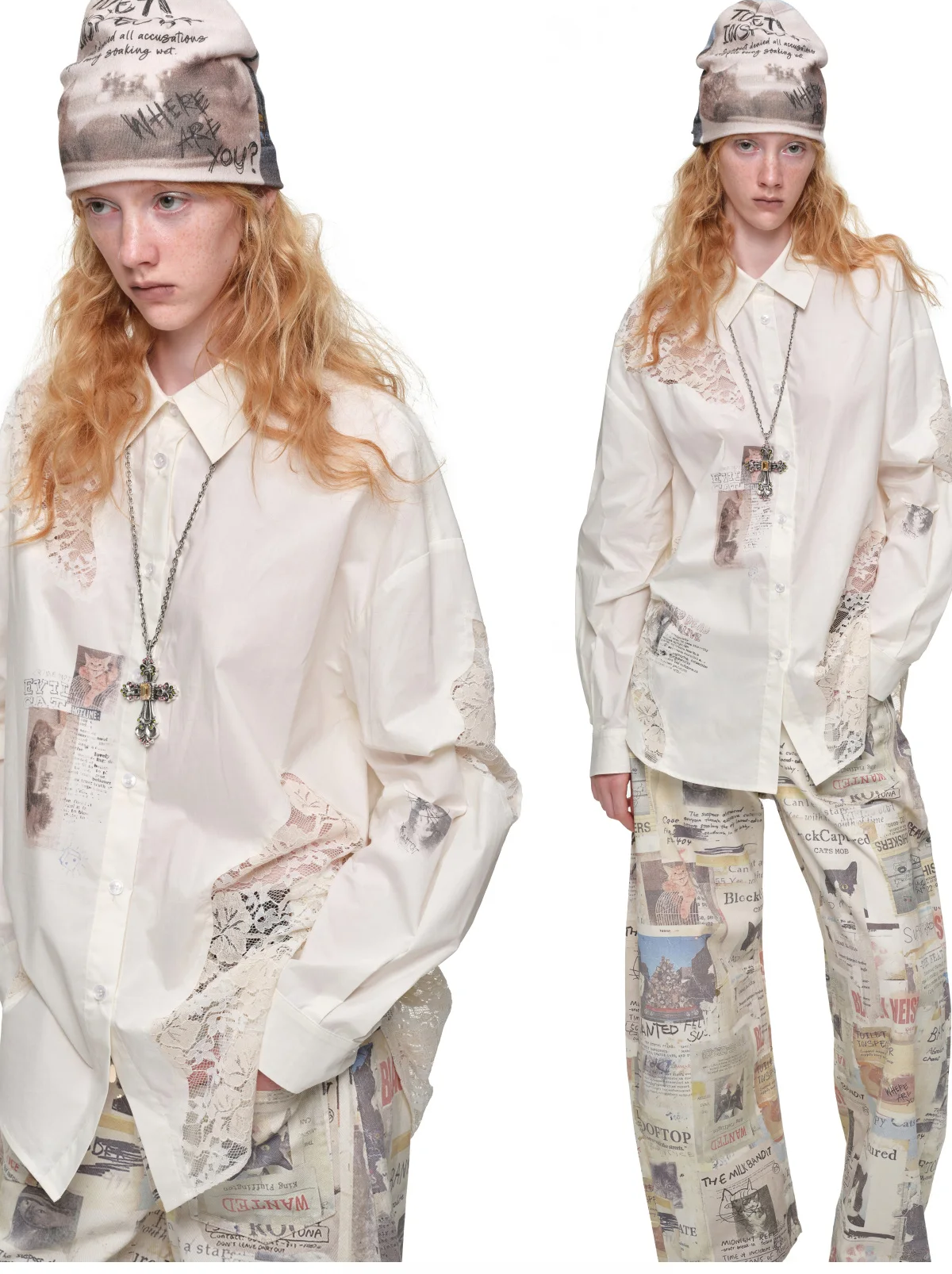 Lace Patchwork Oversized Shirt
