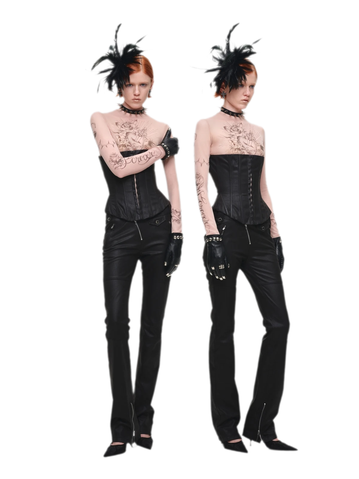 Washed Leather-Look Slim Pants