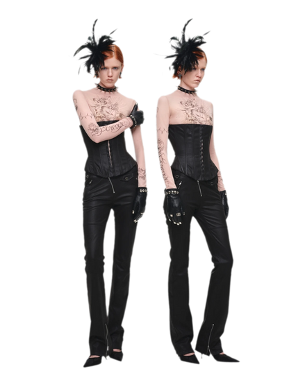 Washed Leather-Look Slim Pants