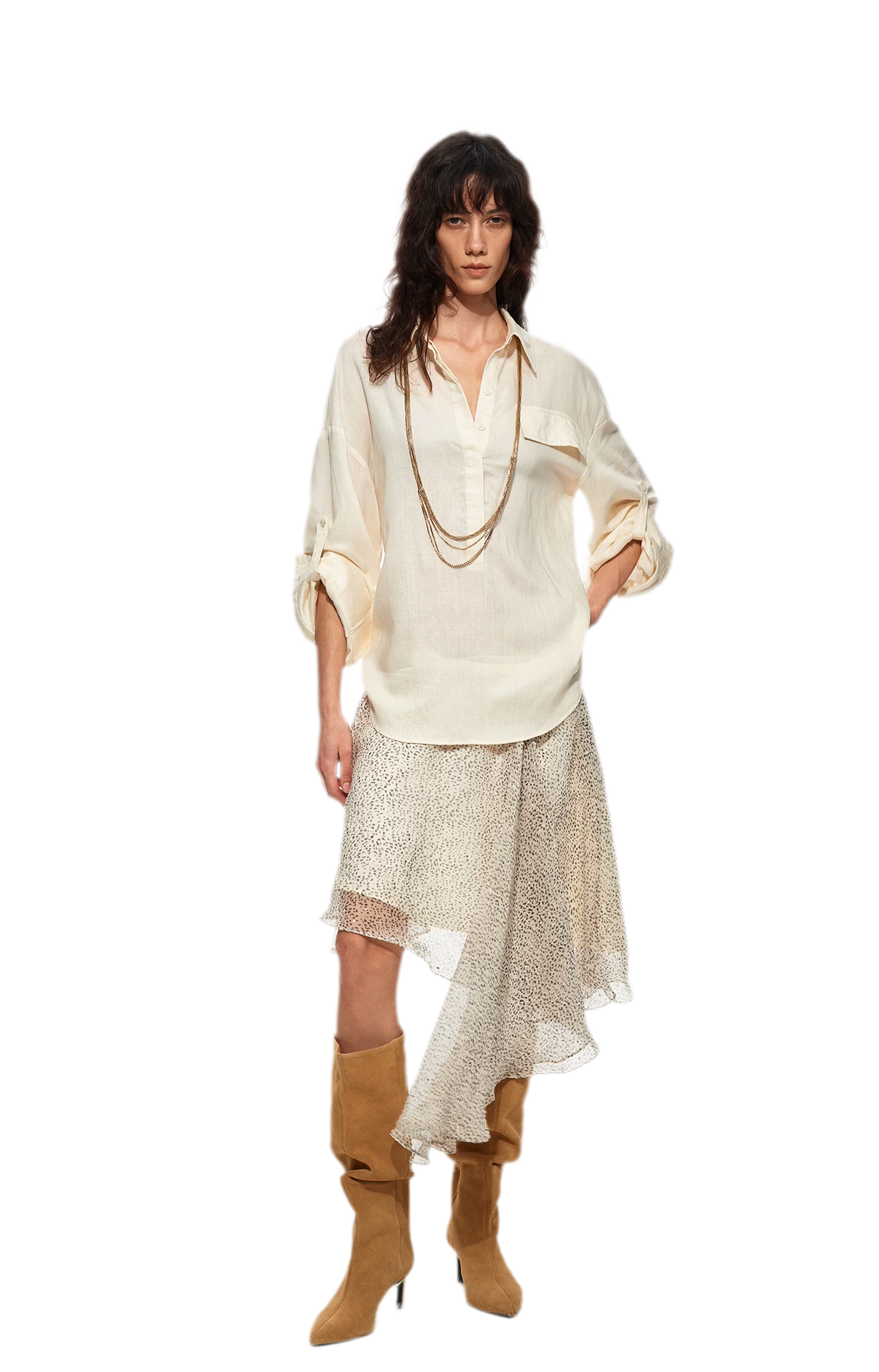 Asymmetric Chiffon Midi Skirt